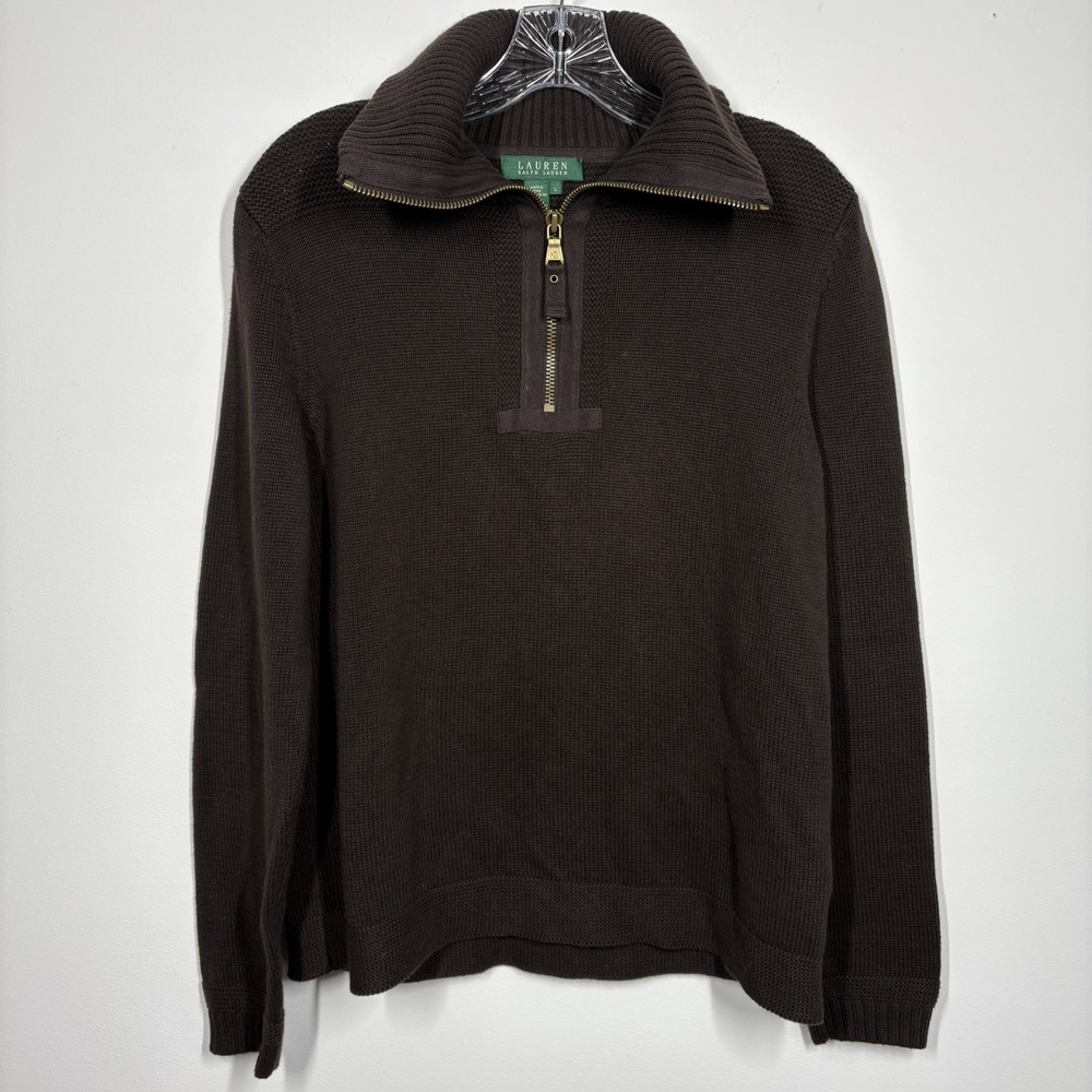 Lauren Ralph Lauren‎ Women Quarter Zip Turtleneck Knit Sweater Size L Old Money